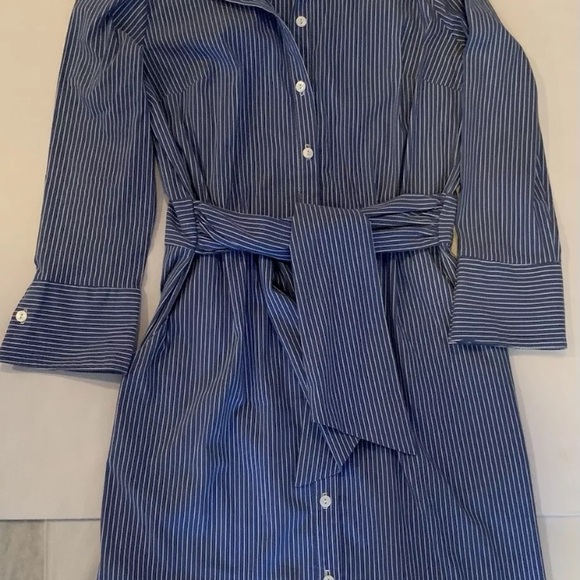 Joseph Ribkoff Woman’s Size 8 Blue & White Striped Button Down With Tie - Picture 4 of 12